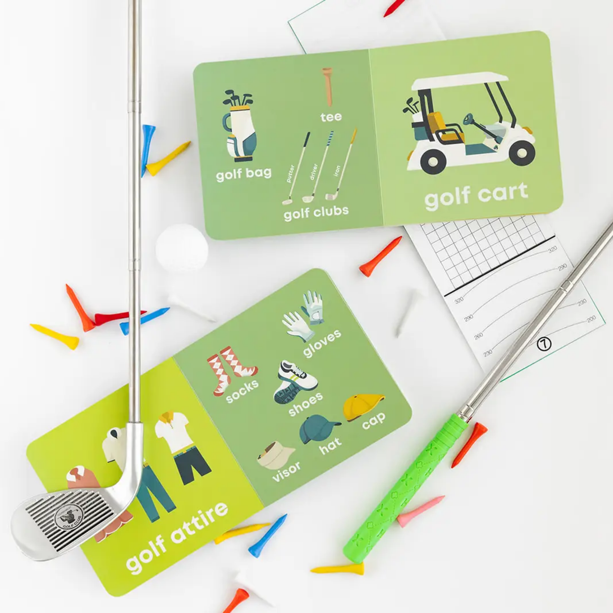 Educational cards about golf with illustrations on a white background