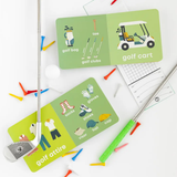 Educational cards about golf with illustrations on a white background