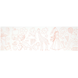 Decorative border with illustrations of a girl, animals, and flowers on a white background