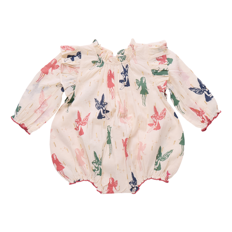 Baby romper with colorful fairy pattern on a white background