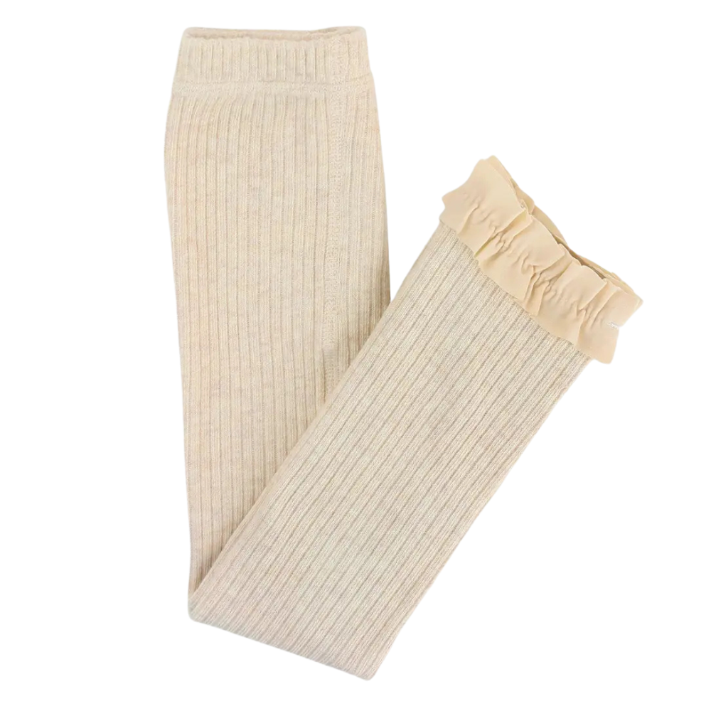Heather Oatmeal Rib Knit Footless Ruffled Tights