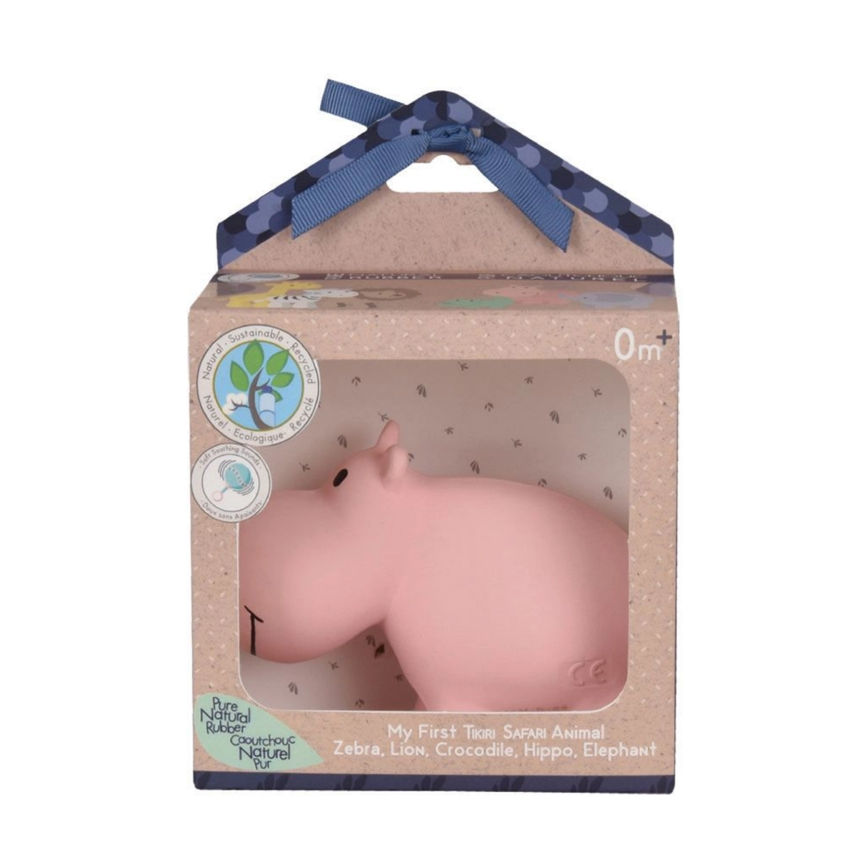 Hippo Natural Organic Rubber Teether, Rattle & Bath Toy 