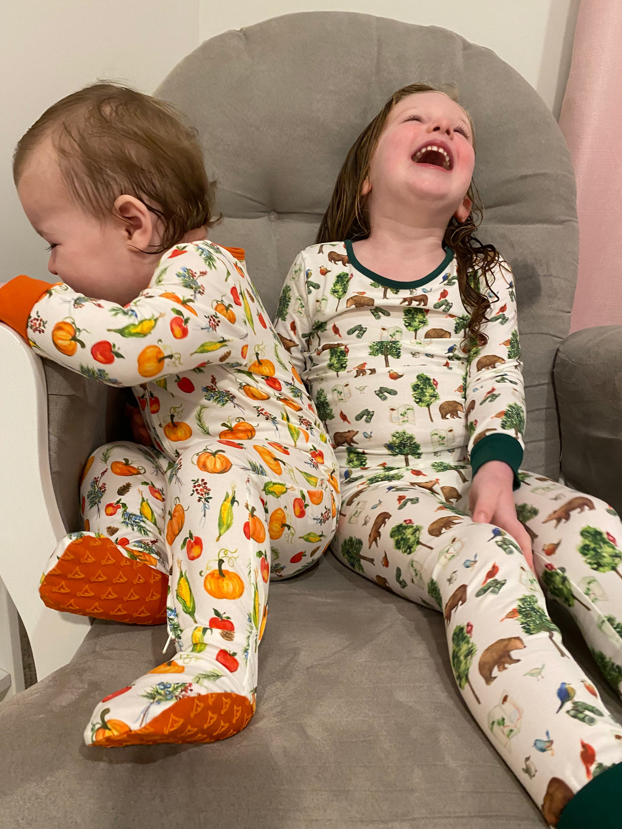 Double Zip Footed One-Piece - Fall Harvest Pumpkins