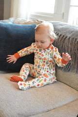 Double Zip Footed One-Piece - Fall Harvest Pumpkins