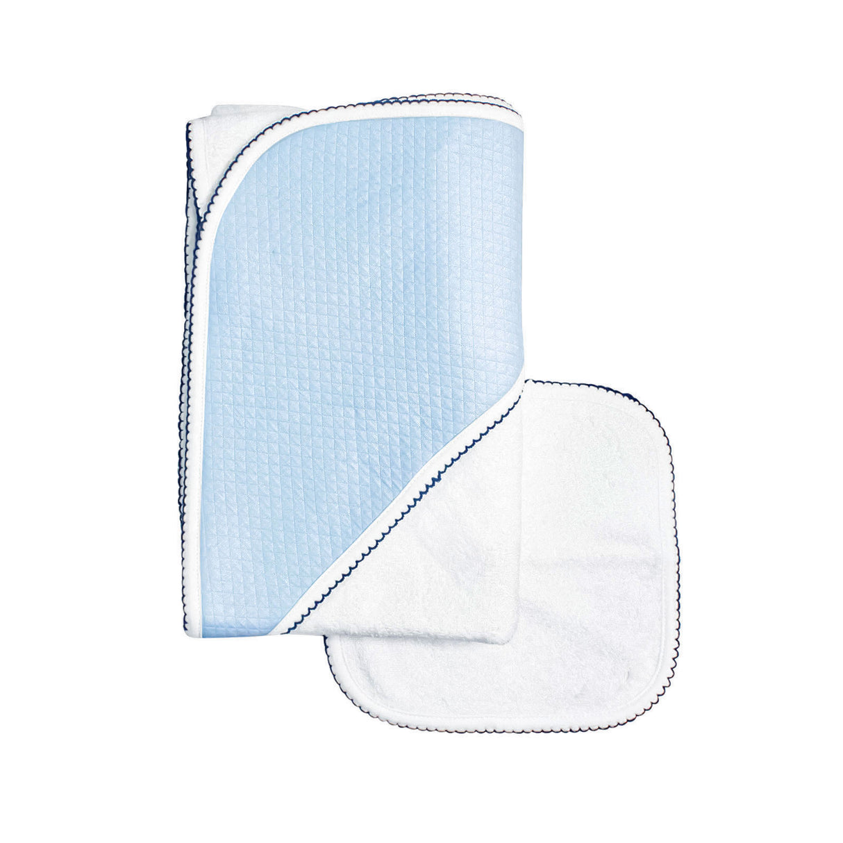 Diamond Baby Towel + Wash Set in Light Blue/Navy