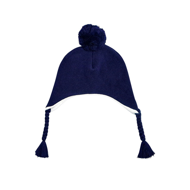 Knit Pom Pom Hat in Navy