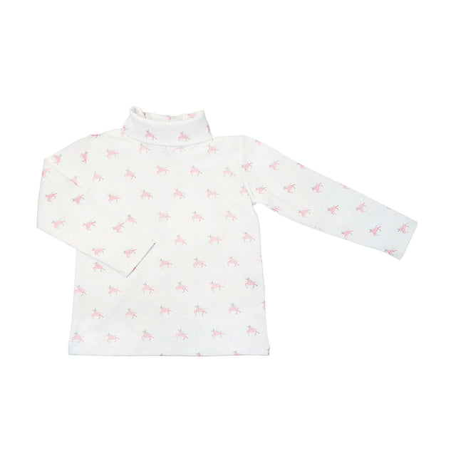 White long-sleeve shirt with pink unicorn pattern on a white background