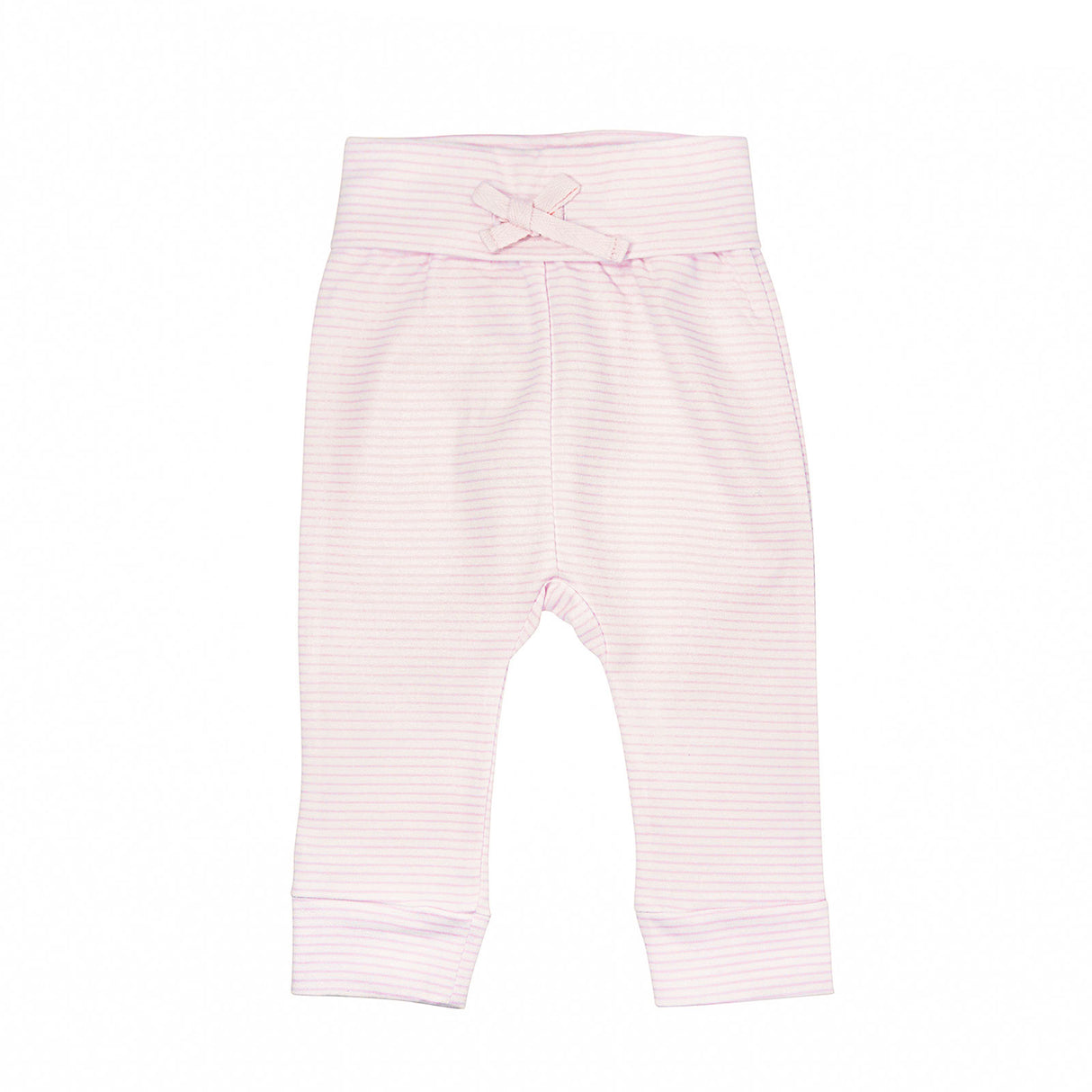 Pink striped baby leggings on a white background
