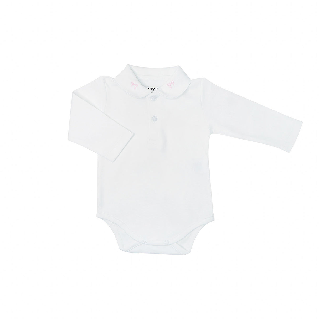 White baby bodysuit with collar on a white background