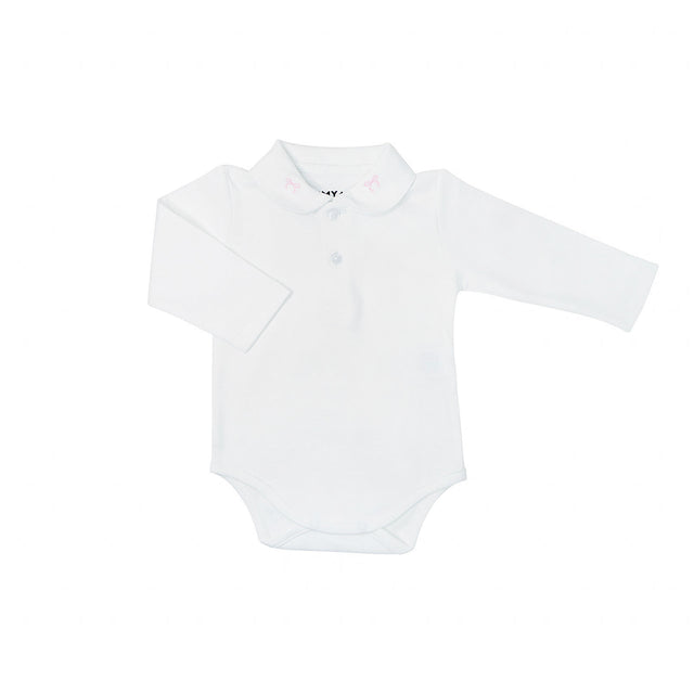 White baby bodysuit with collar on a white background