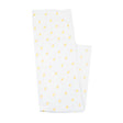 White baby blanket with yellow duck pattern on a white background