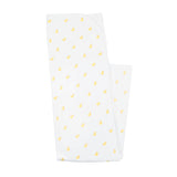 White baby blanket with yellow duck pattern on a white background