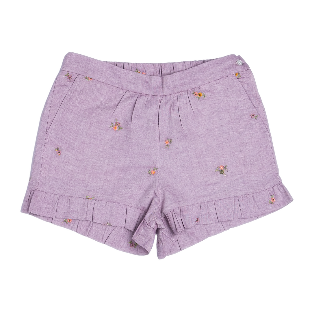 Joseph Shorts in Embroidered Lilac Chambray front