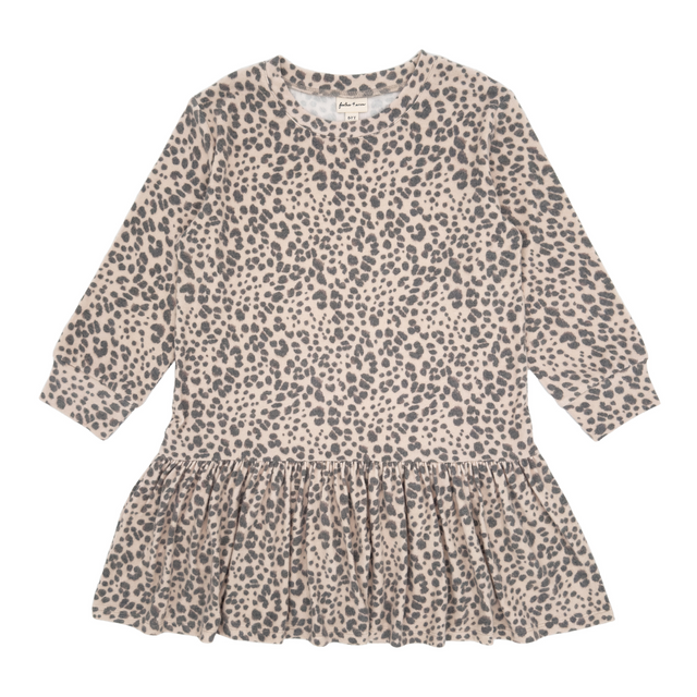 long sleeve cheetah dress on white background 