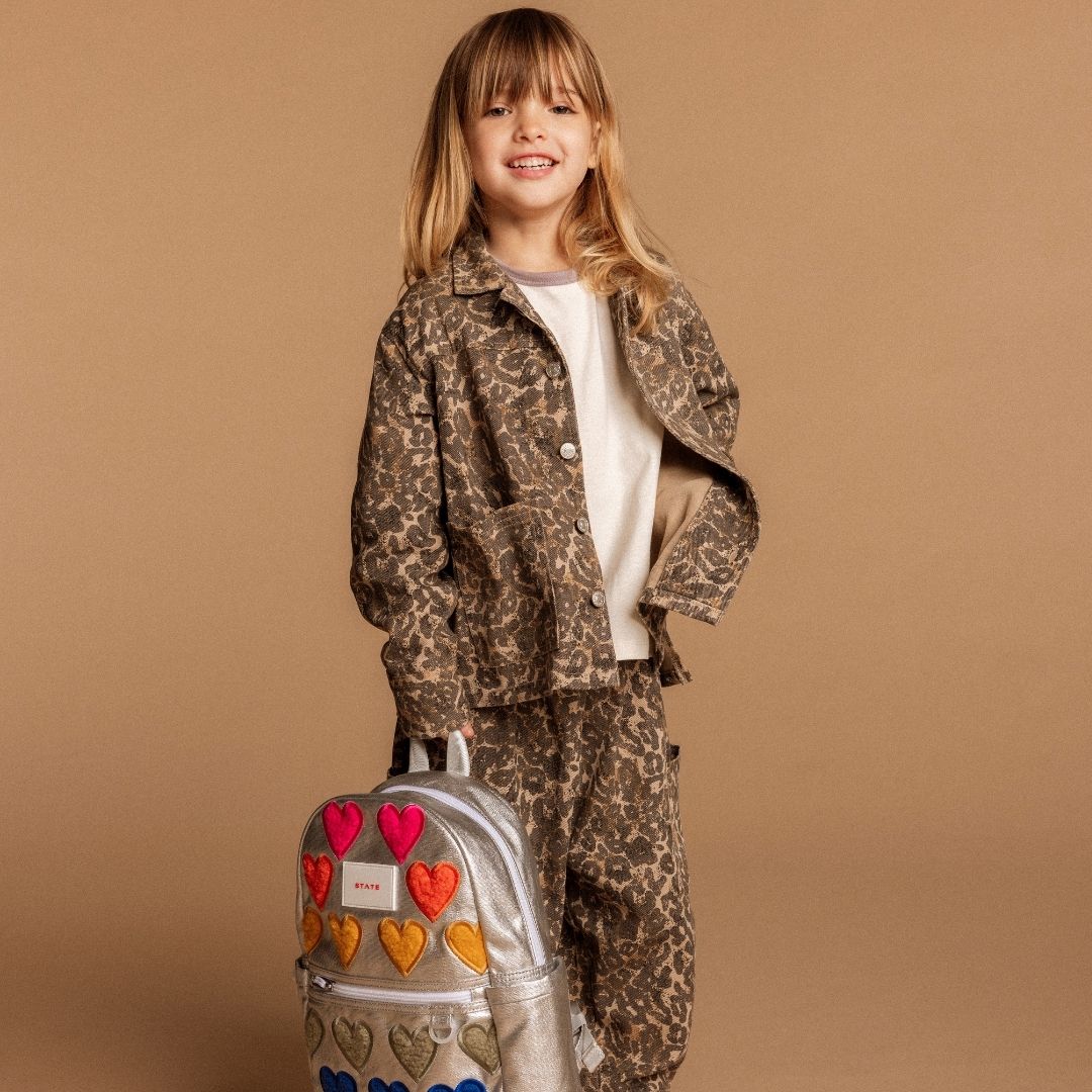 Kane Backpack in Metallic Fuzzy Hearts