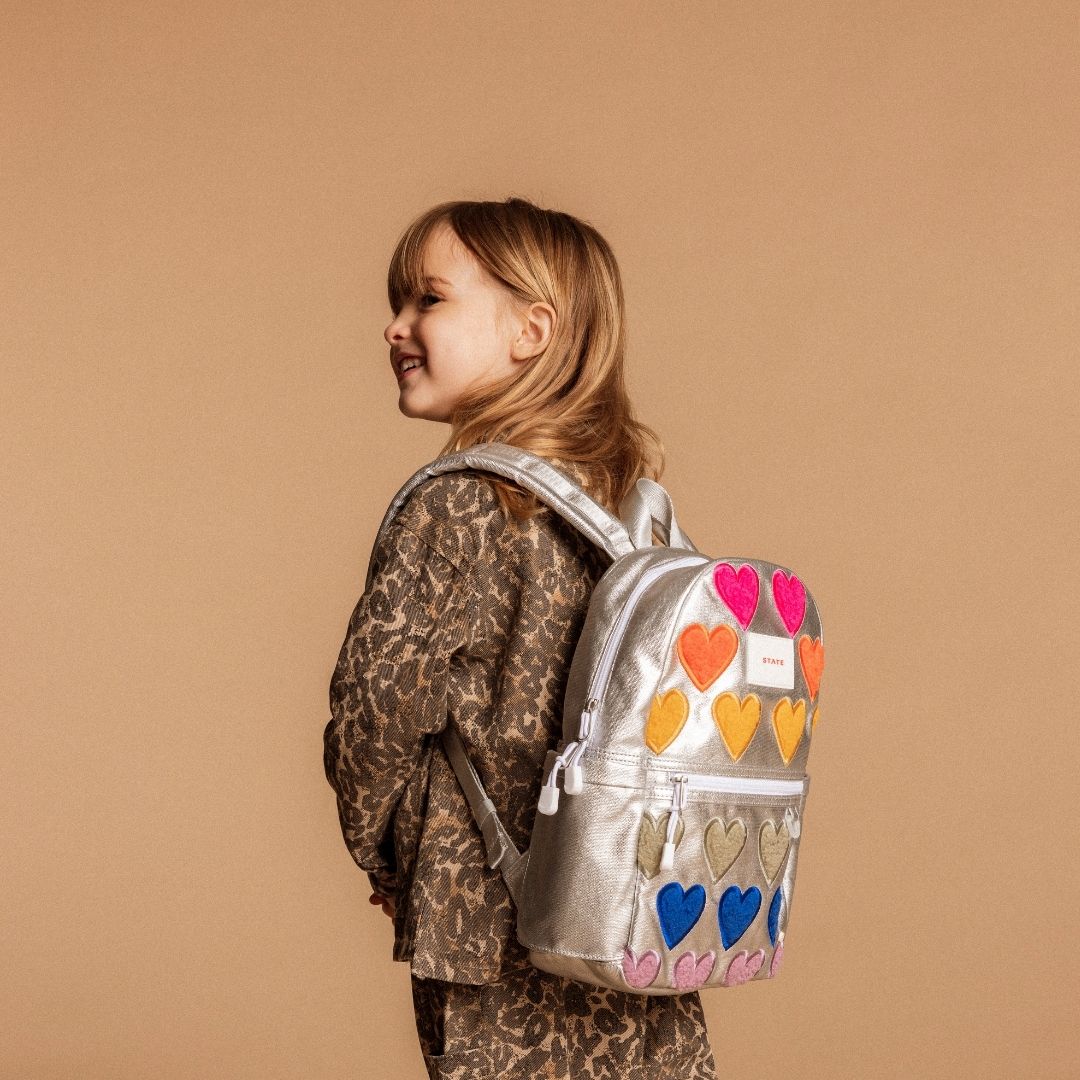 Kane Backpack in Metallic Fuzzy Hearts