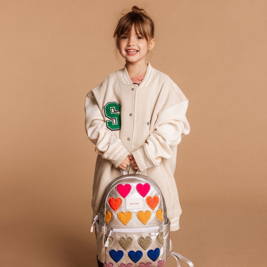 Kane Backpack in Metallic Fuzzy Hearts