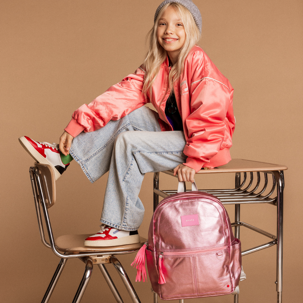 Kane Backpack in Metallic Pink/Silver