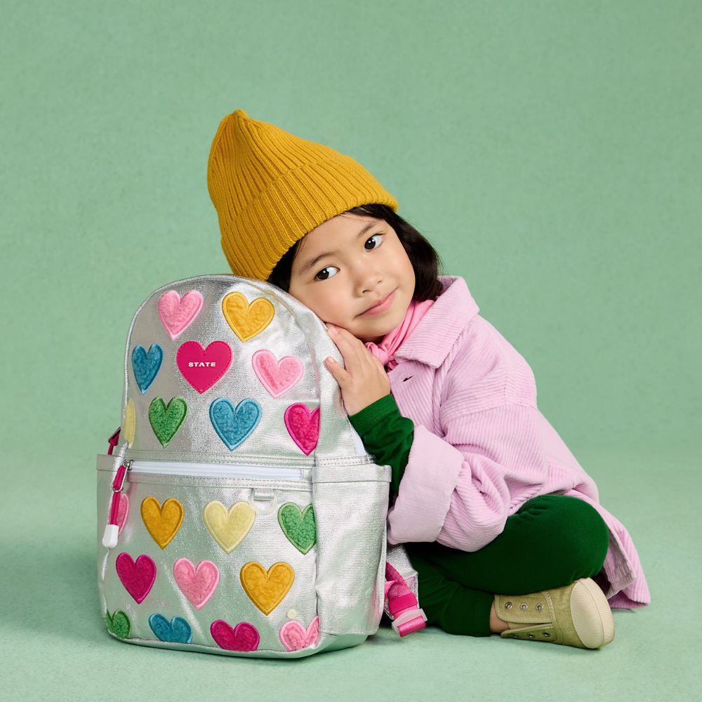 Kane Mini Backpack in Metallic Happy Fuzzy Hearts