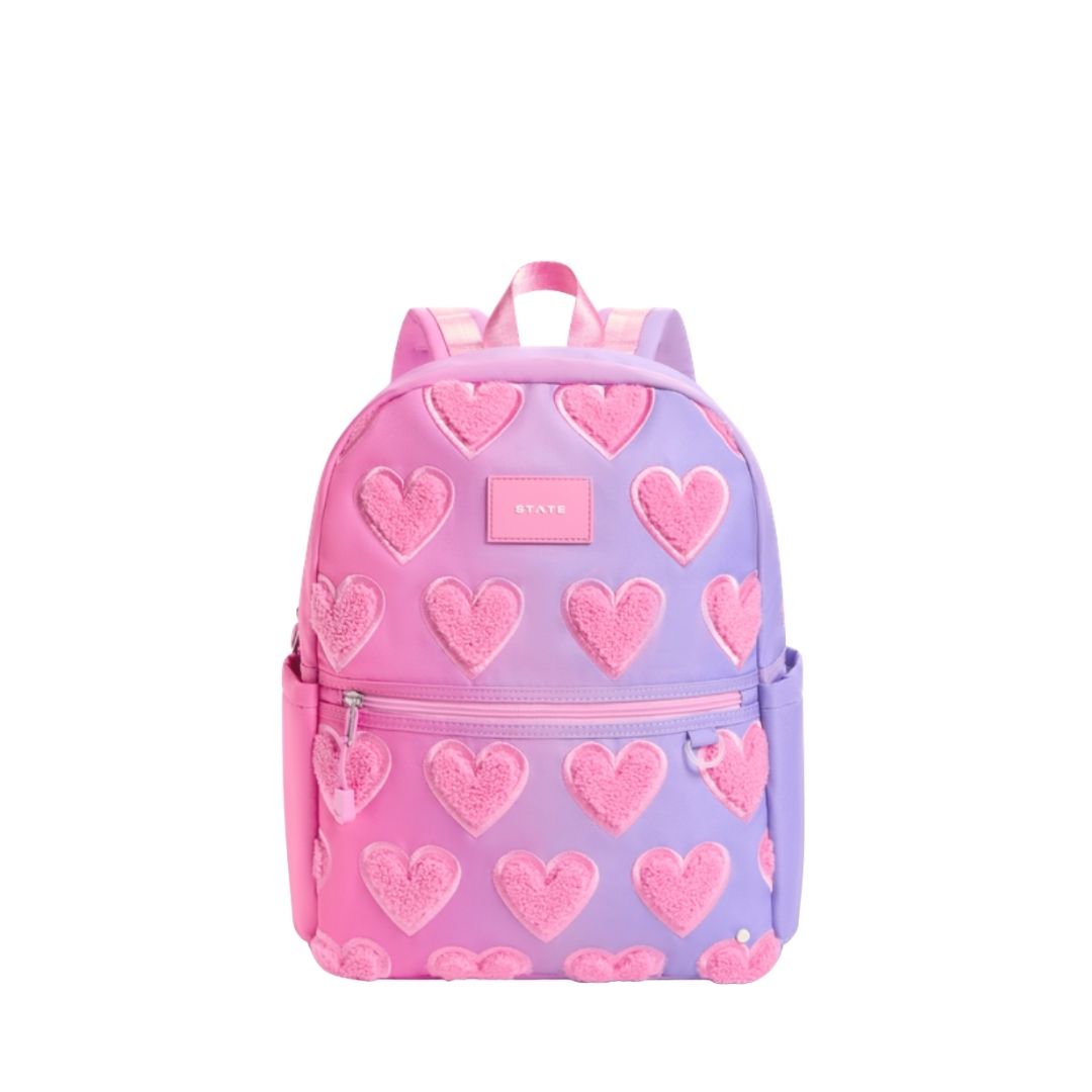 fuzzy mini backpack Kane Mini Backpack in Metallic Ombre Fuzzy Hearts - State Bags
