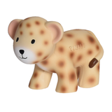 Toy leopard with brown spots on a white background
