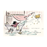 Illustration of a child playing with a duck in a bathtub, with text 'ready for a bigger pond'.