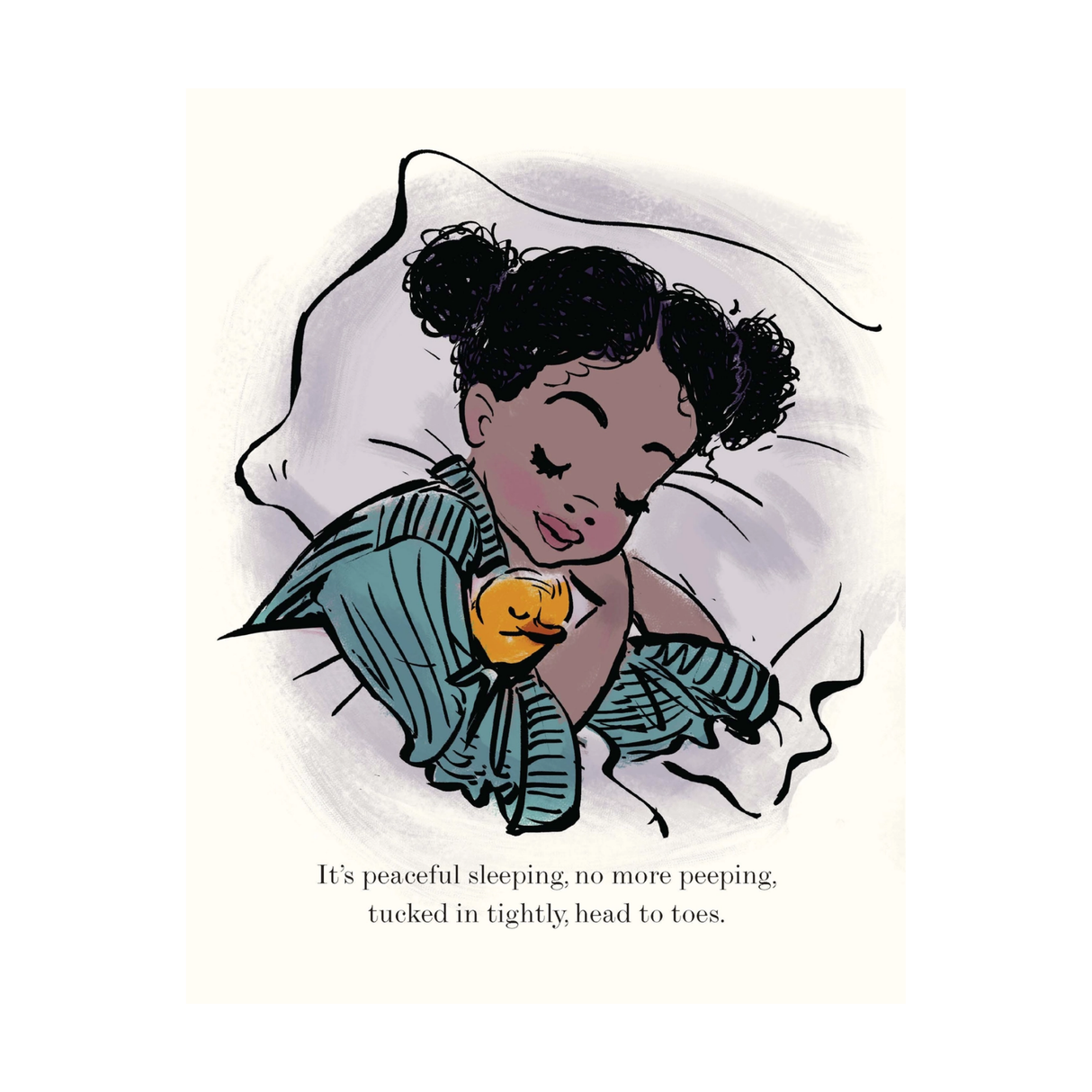 Illustration of a baby sleeping soundly with a soft toy, surrounded by a warm glow.