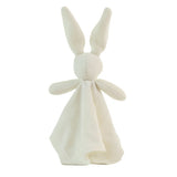 Knitted bunny toy with a white background