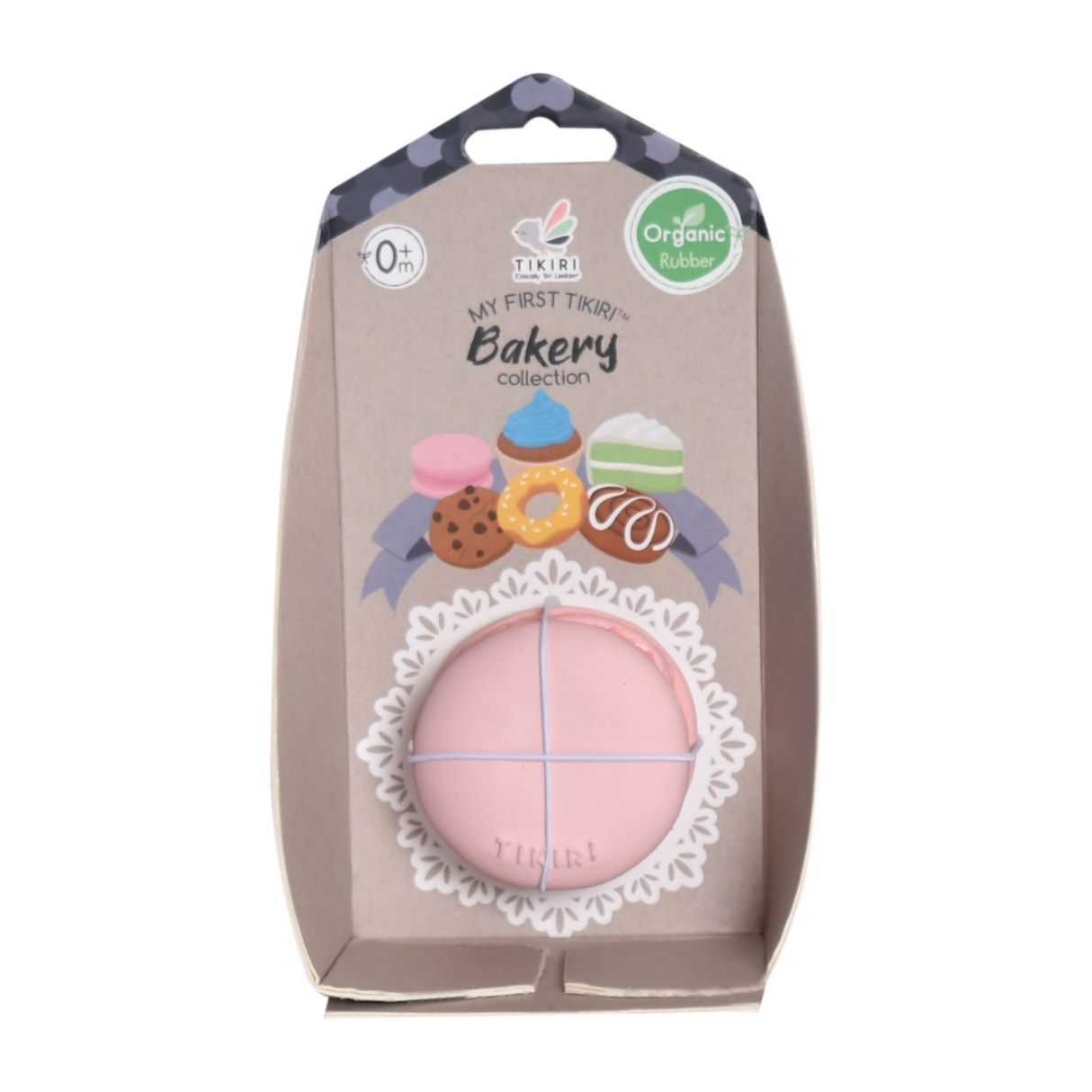 Macaroon Natural Rubber Teether, Rattle & Pretend Play