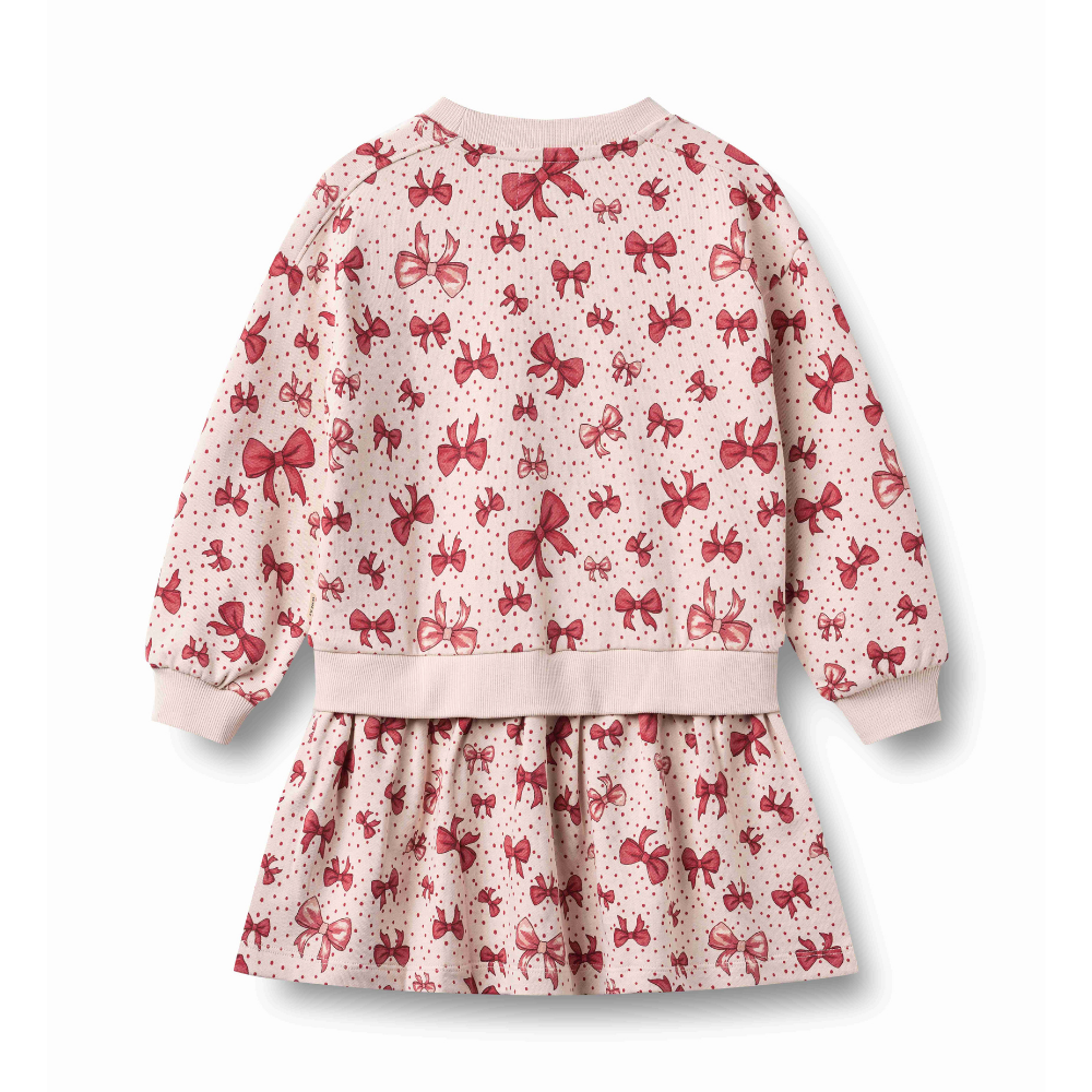 Maggie Sweat Dress in Almond Peach Bows