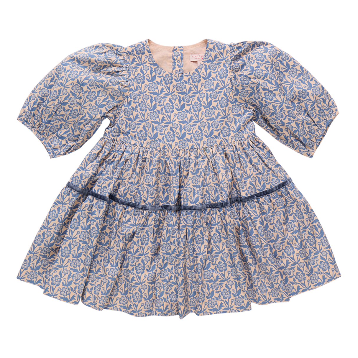 Floral dress with puff sleeves on a white background