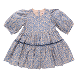 Floral dress with puff sleeves on a white background