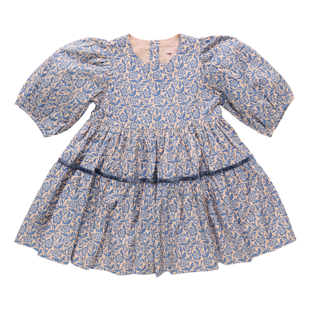 Floral dress with puff sleeves on a white background