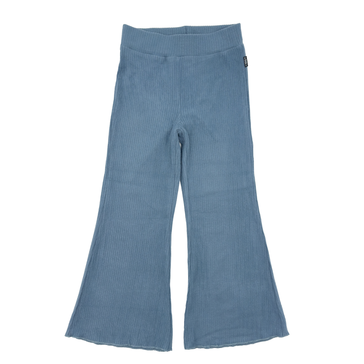 blue bell bottom fleece leggings on a white background