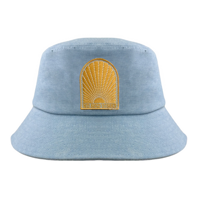 No Bad Vibes Bucket Hat in Denim Chambray
