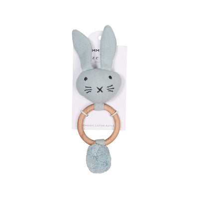 Organic Knit Bunny Rattle in Blue