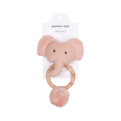 Organic Knit Elephant Rattle in Pink