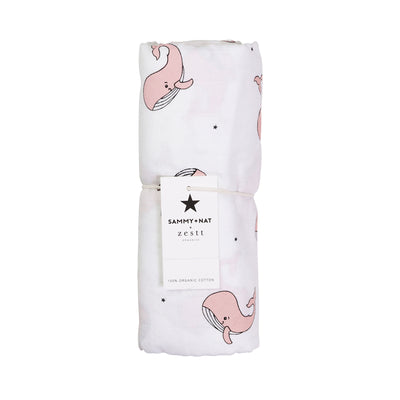 Organic Whale Muslin Swaddle in Pink