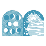 Two stylized illustrations of celestial bodies on a white background