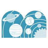 Illustration of planets and celestial bodies on a blue background