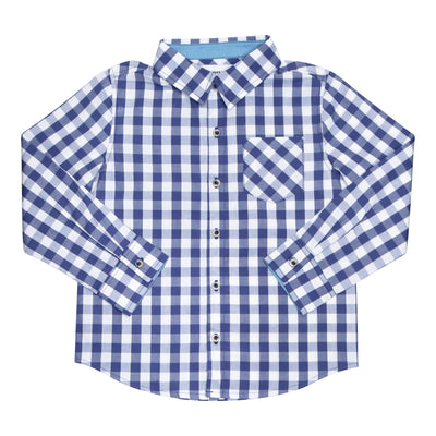 Perry Poplin Buttondown in Washed Indigo Gingham product shot