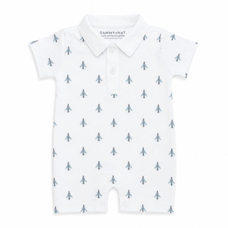 Baby romper with airplane pattern on a white background - Pima Summer Romper