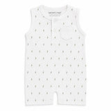 White baby romper with lightning bolt pattern on a white background