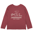 Red long sleeve pizza graphic tee on white background