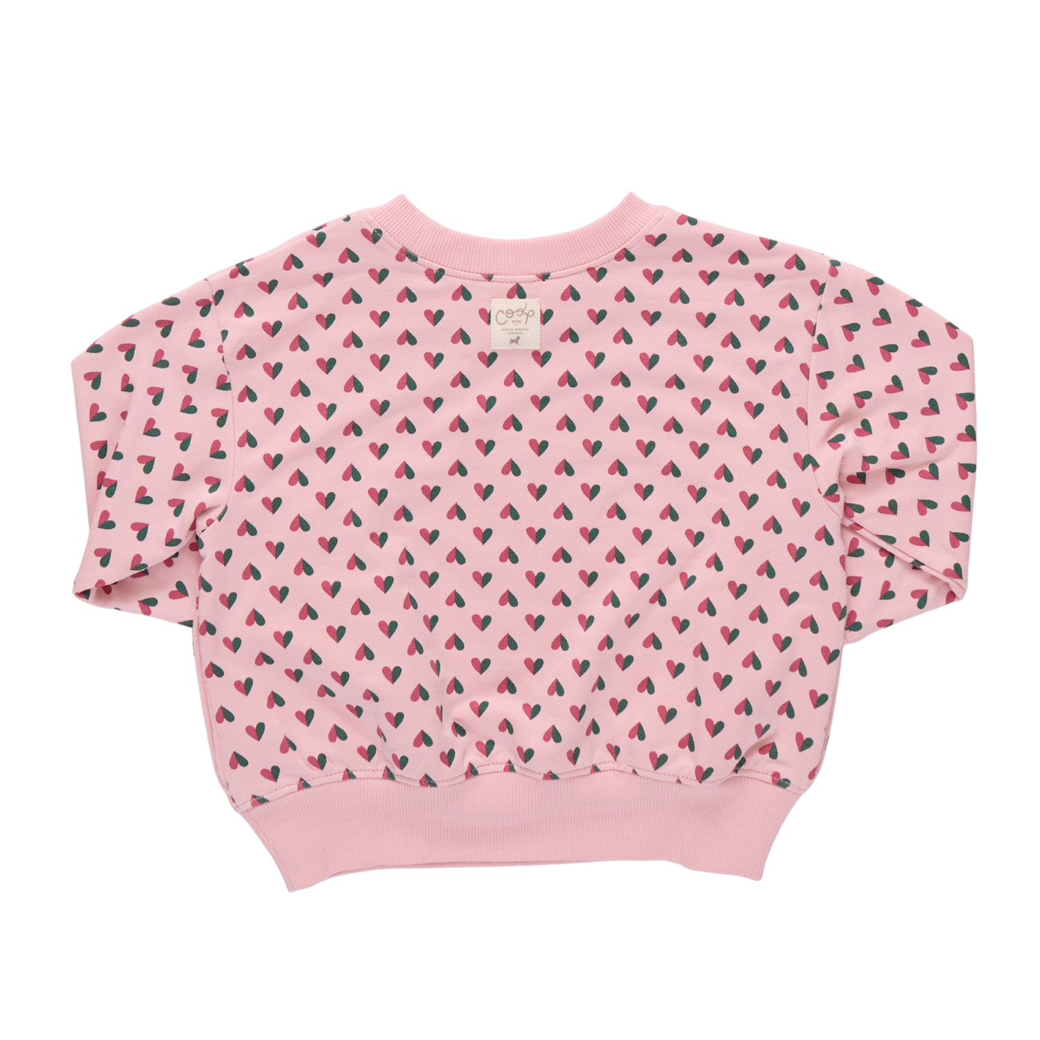Pink sweatshirt with heart pattern on a white background