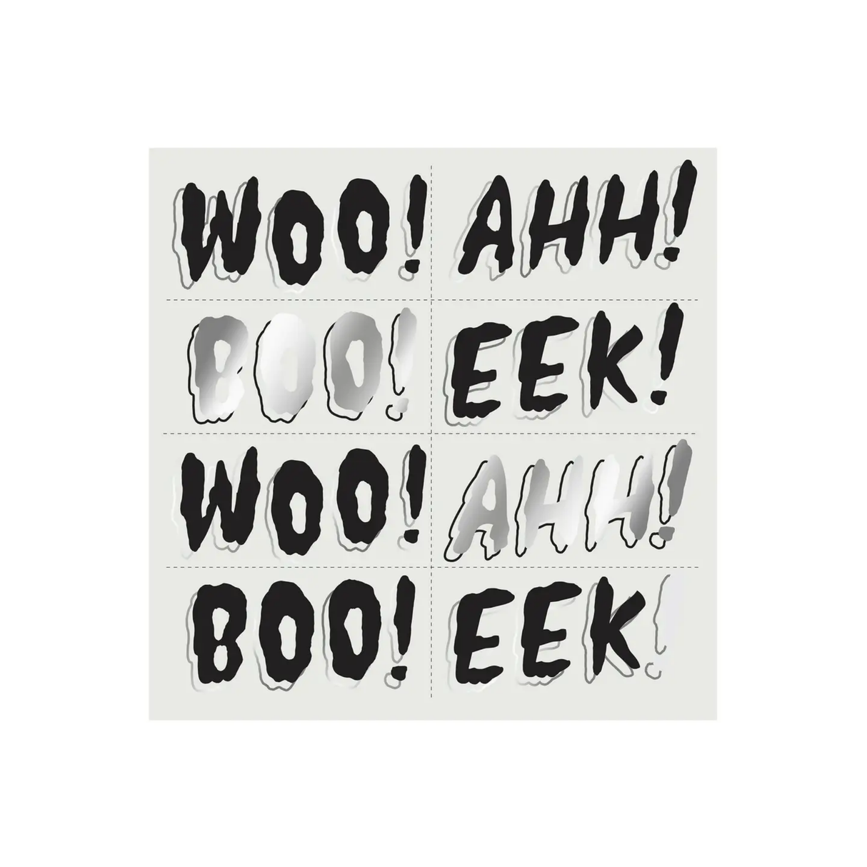 Sheet of Halloween-themed cutout phrases on a white background