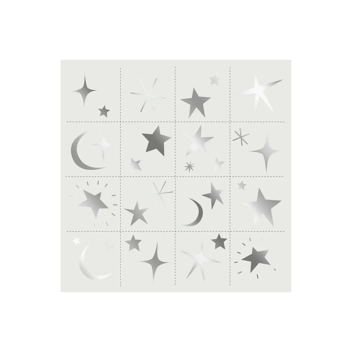 Sheet of star and moon-shaped stickers on a white background