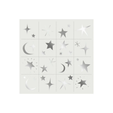 Sheet of star and moon-shaped stickers on a white background