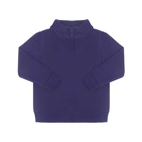Knit Quarter-Zip Cotton Sweater in Navy