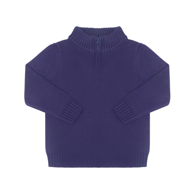 Knit Quarter-Zip Cotton Sweater in Navy